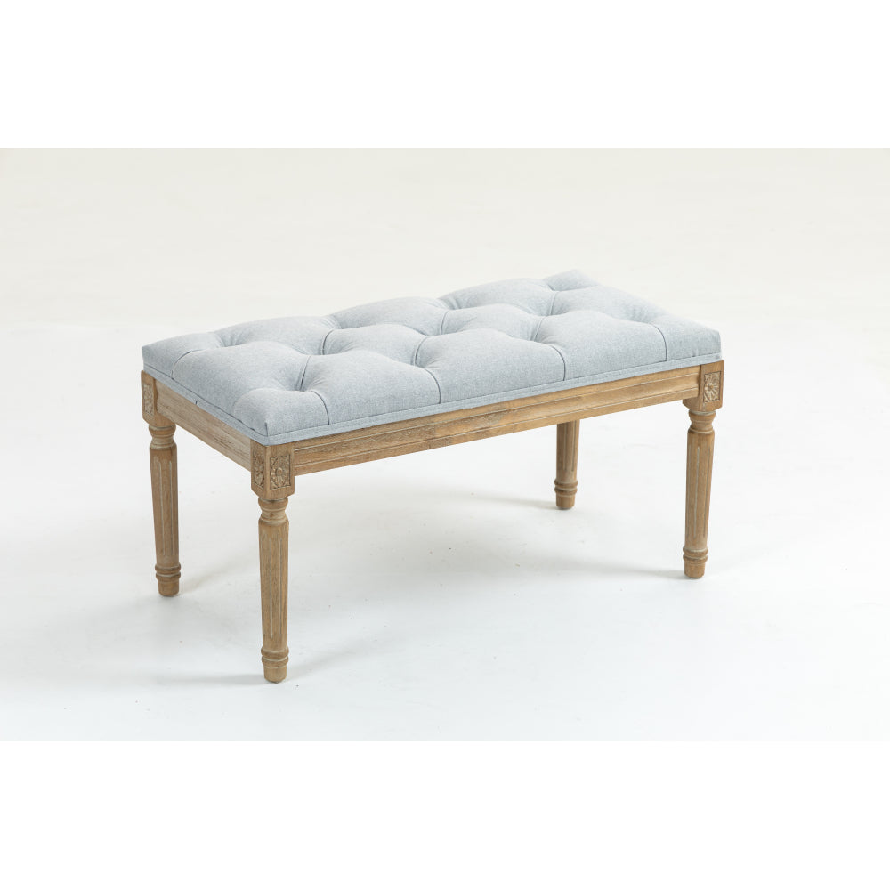 32"inch French Vintage Bedroom Bench Upholstered Dining Benches, Fabric End of Bed Bench for Bedroom Dining Room Living Room Entryway Light GRAY