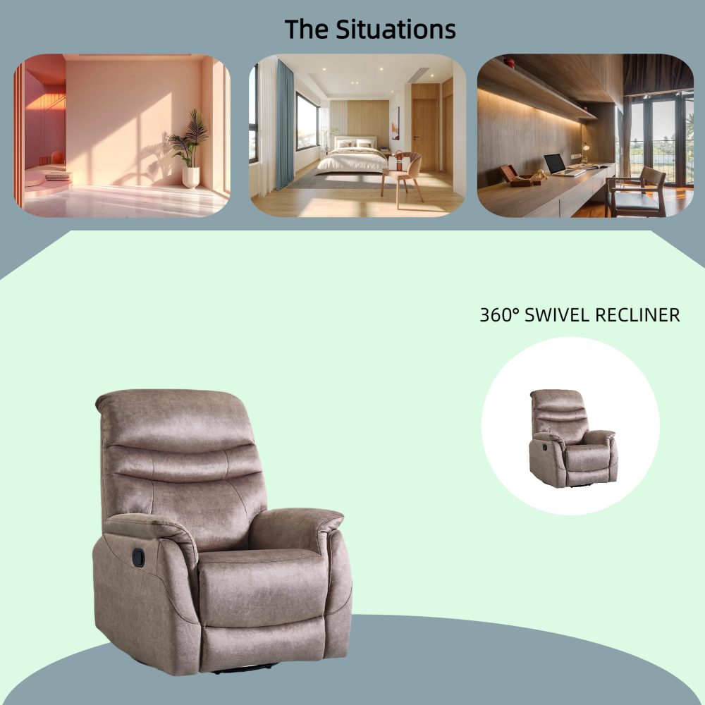 Rocking Swivel Recliner Chair for Living Room, 360 Degree Swivel, Adjustable Modern Reclining Chair, Classic and Traditional Recliner Sofa with Lumbar Support (Dark Grey)