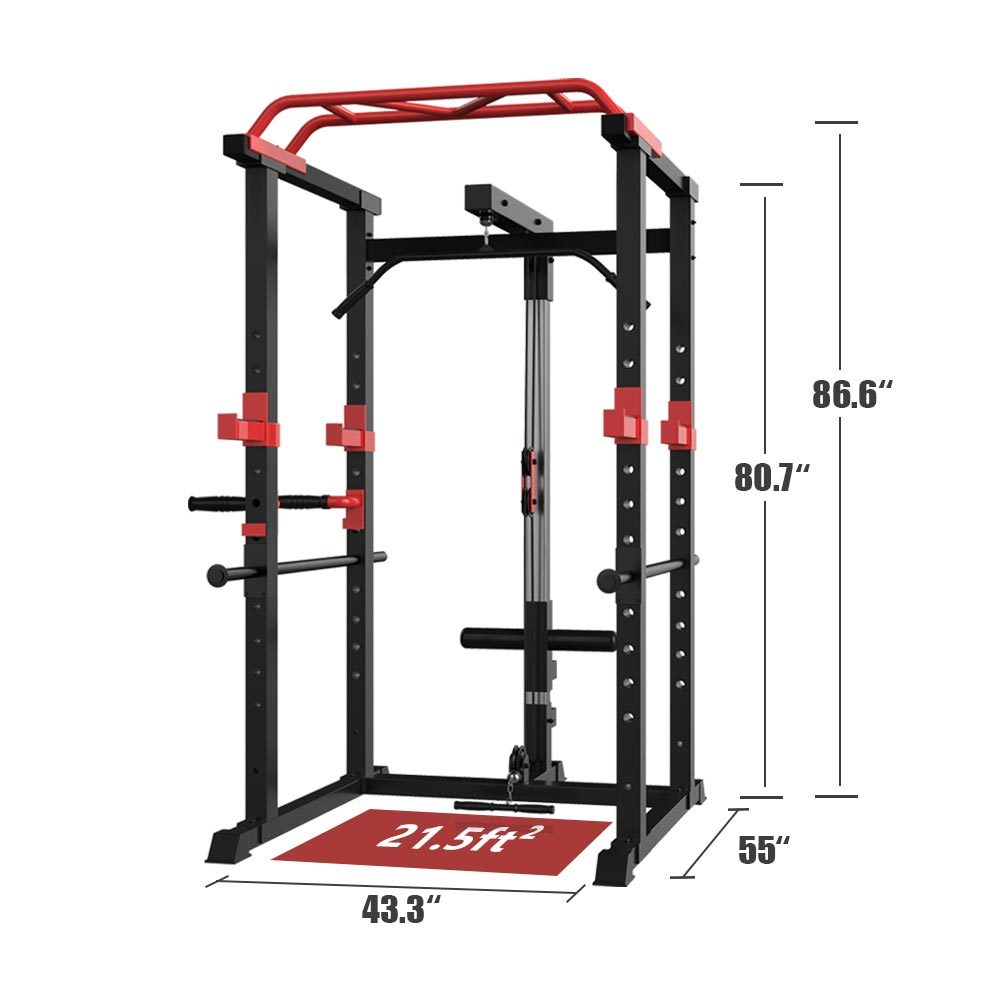 Multi-functional Power Cage, Home Adjustable Pullup Squat Rack 1000Lbs Capacity Comprehensive Fitness Barbell Rack with Weight Bench