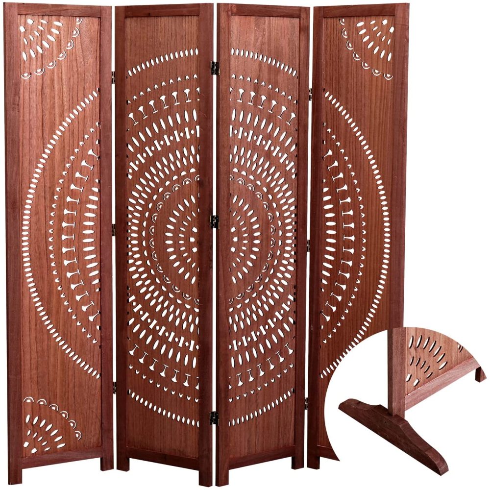 55.2'' W x 65'' H 4 - Panel Solid Wood Folding Room Divider, Brown