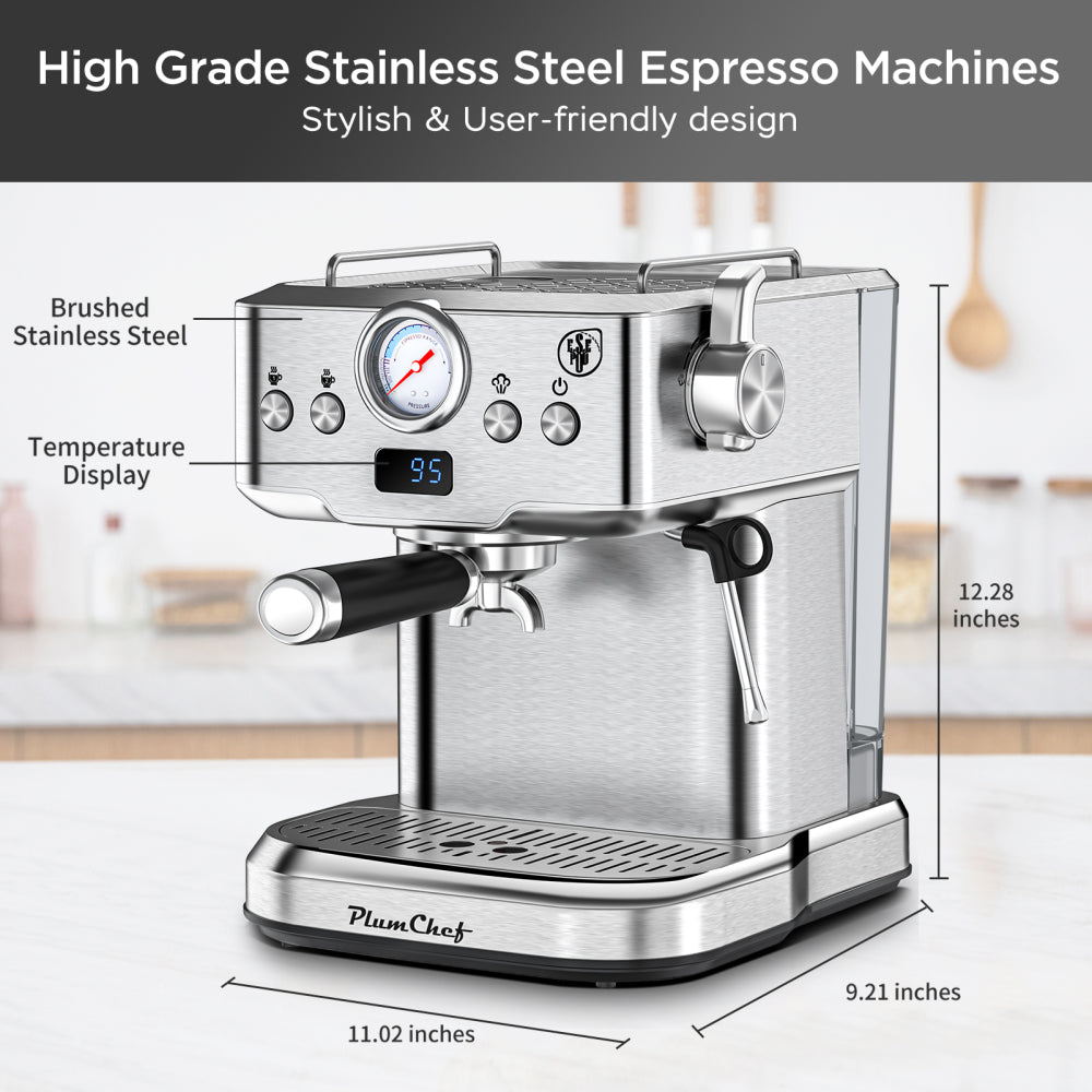 20 Bar Professional Espresso Machine with Milk Frother, Single & Double Shot, ESE Pod Compatible, Visual Temperature and Pressure Display, Removable Water Tank for Cappuccino, Latte, & Macchiato