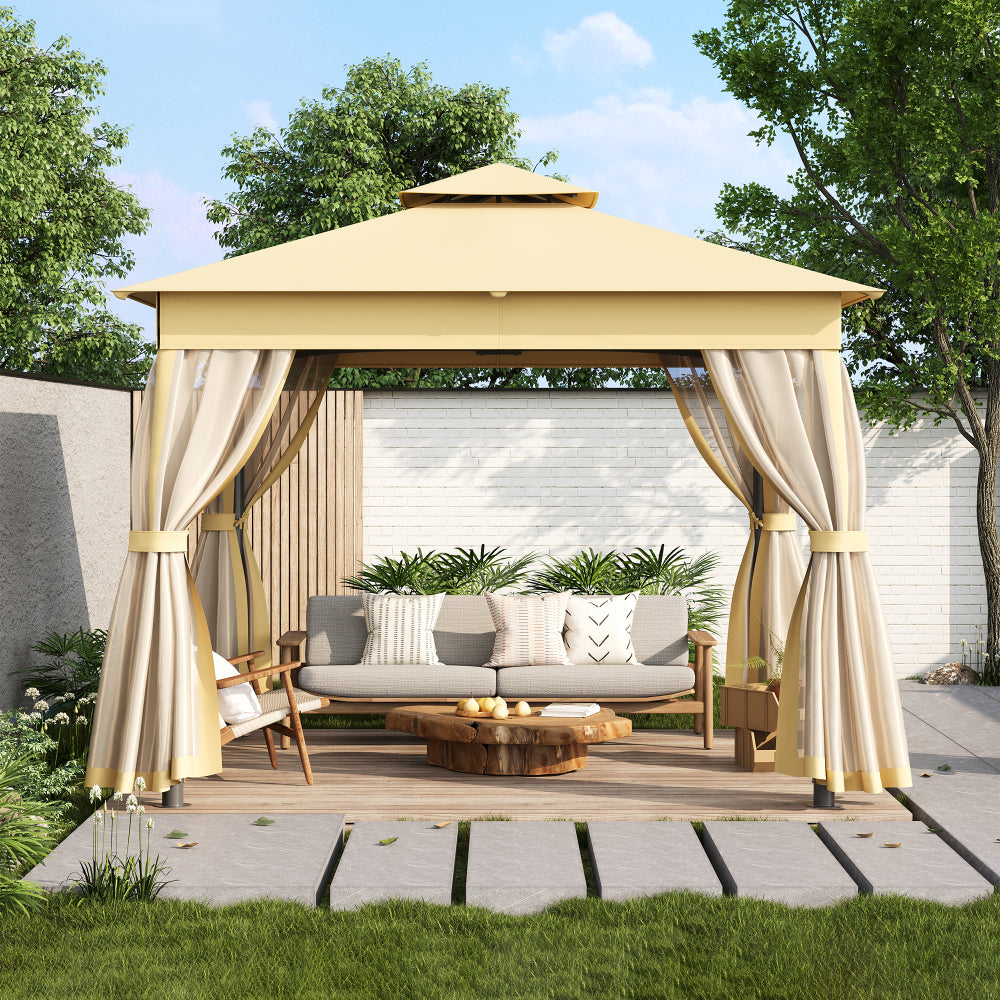 TREXM 10x10 Outdoor Gazebo Tent with Double Roofs, Patio Gazebo with Mosquito Netting, Patio Canopy for Backyard, Garden, Lawn and Deck (Beige)