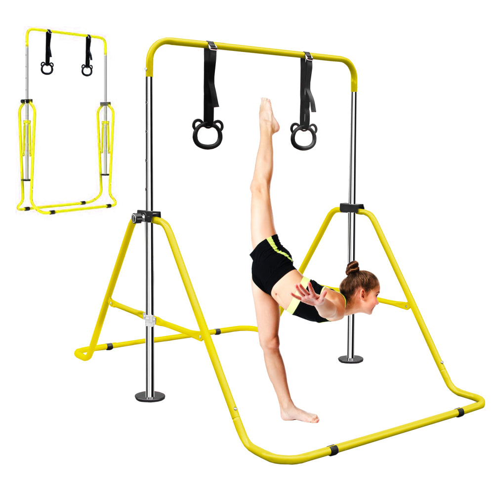 Yellow Multi-Functional Adjustable Height Children's Horizontal Gymnastic Bar With Bear Rings