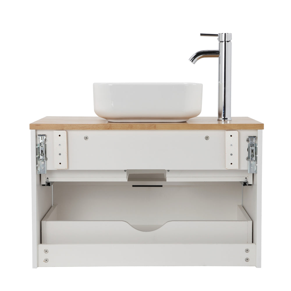 32-Inch bathroom vanity,only cabient,Solid wood top, double drawer design, drawer line shape,Soft-Close System,White+Natural