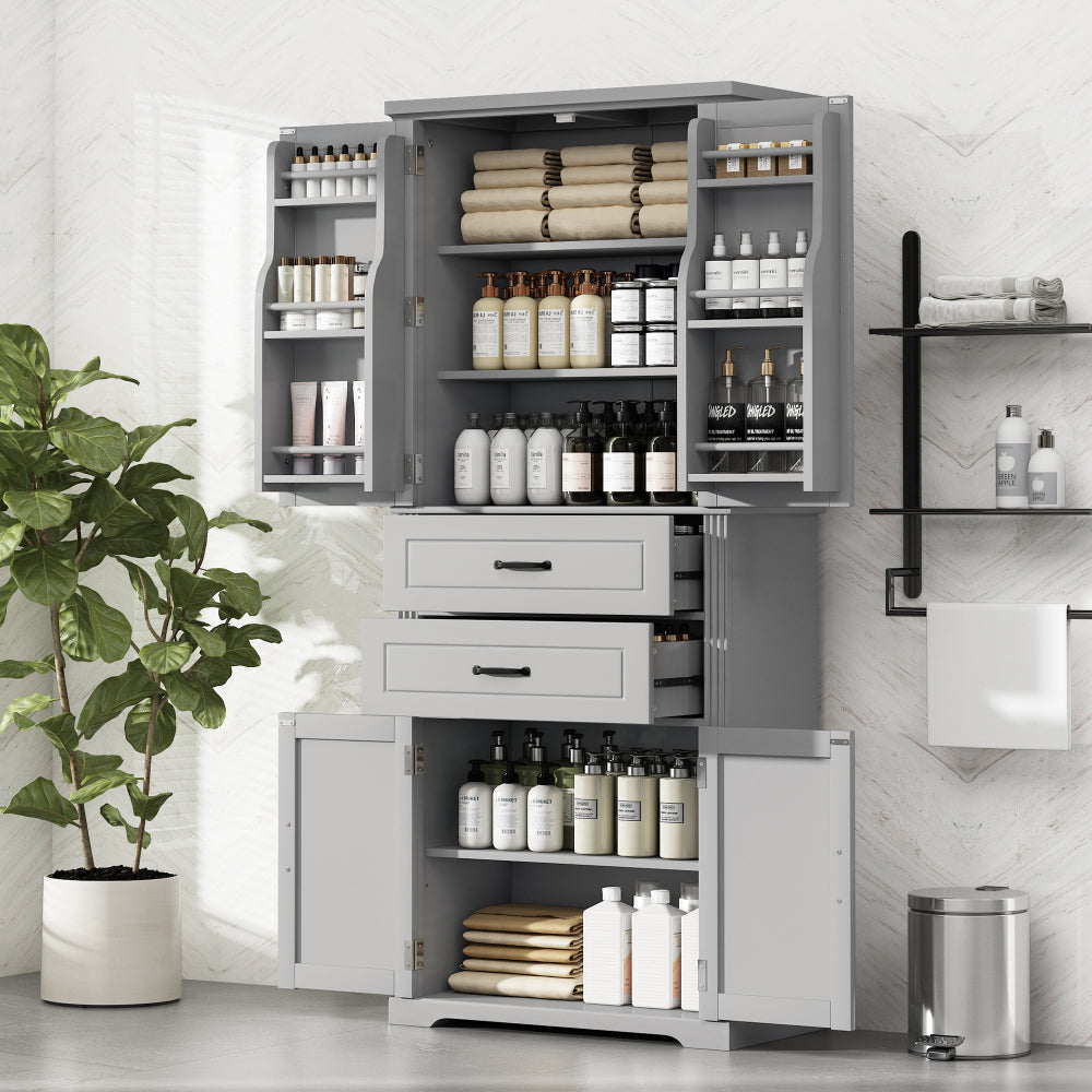 Storage Cabinet with Multi-Functional Storage Space for Kitchen/Bathroom/Dining Room/Living Room , 2 Drawers with Slide Rails, Adjustable Shelf, White