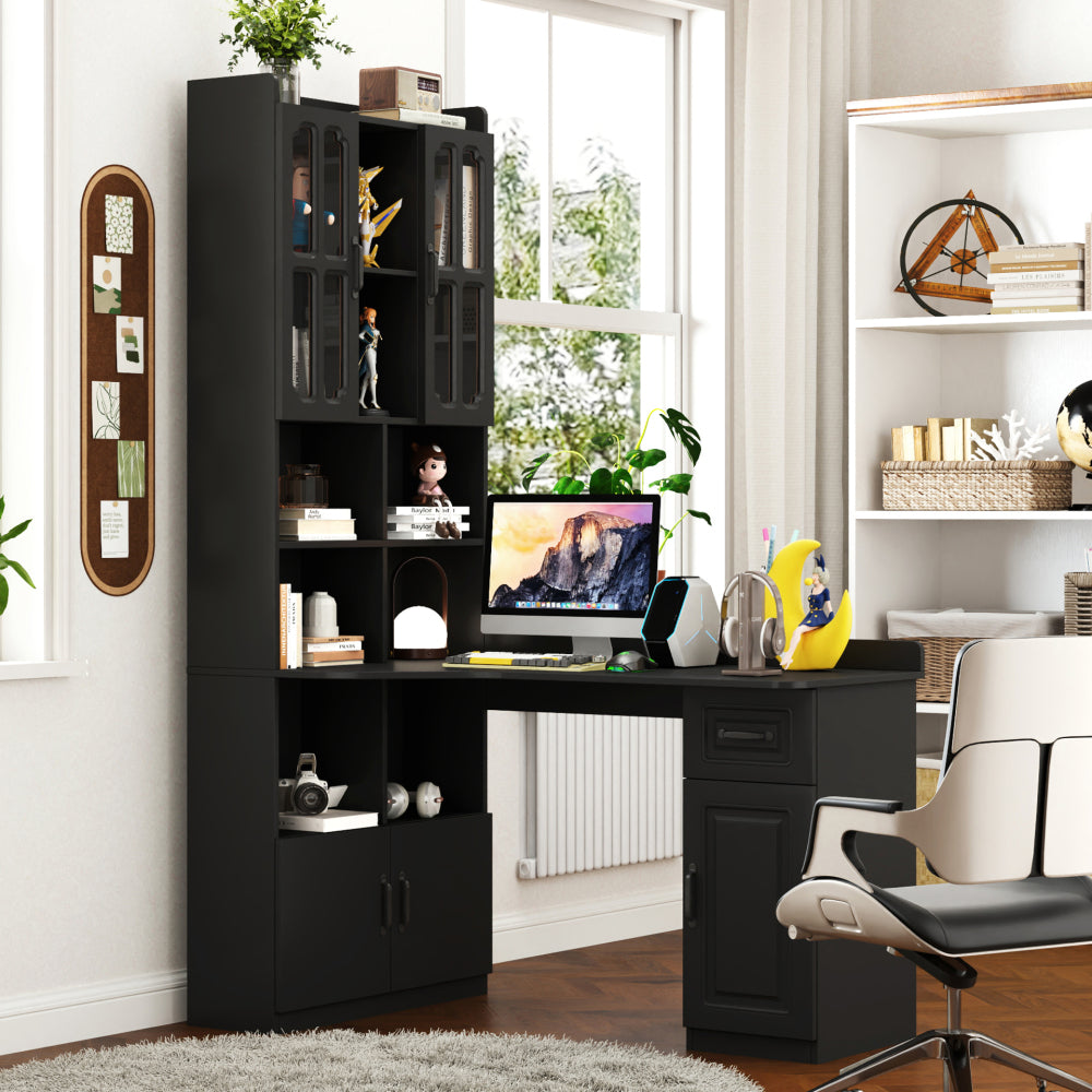 Home Office Computer Desk with Hutch, Antiqued Black finish