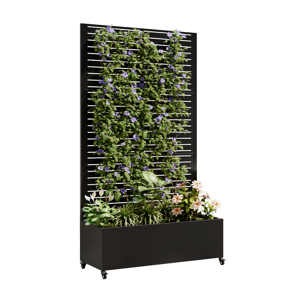 Metal Planter Box with Trellis Raised Garden Bed  with 4 wheelsTrellis & Privacy Screen for Climbing Plants, Vegetables, Vines