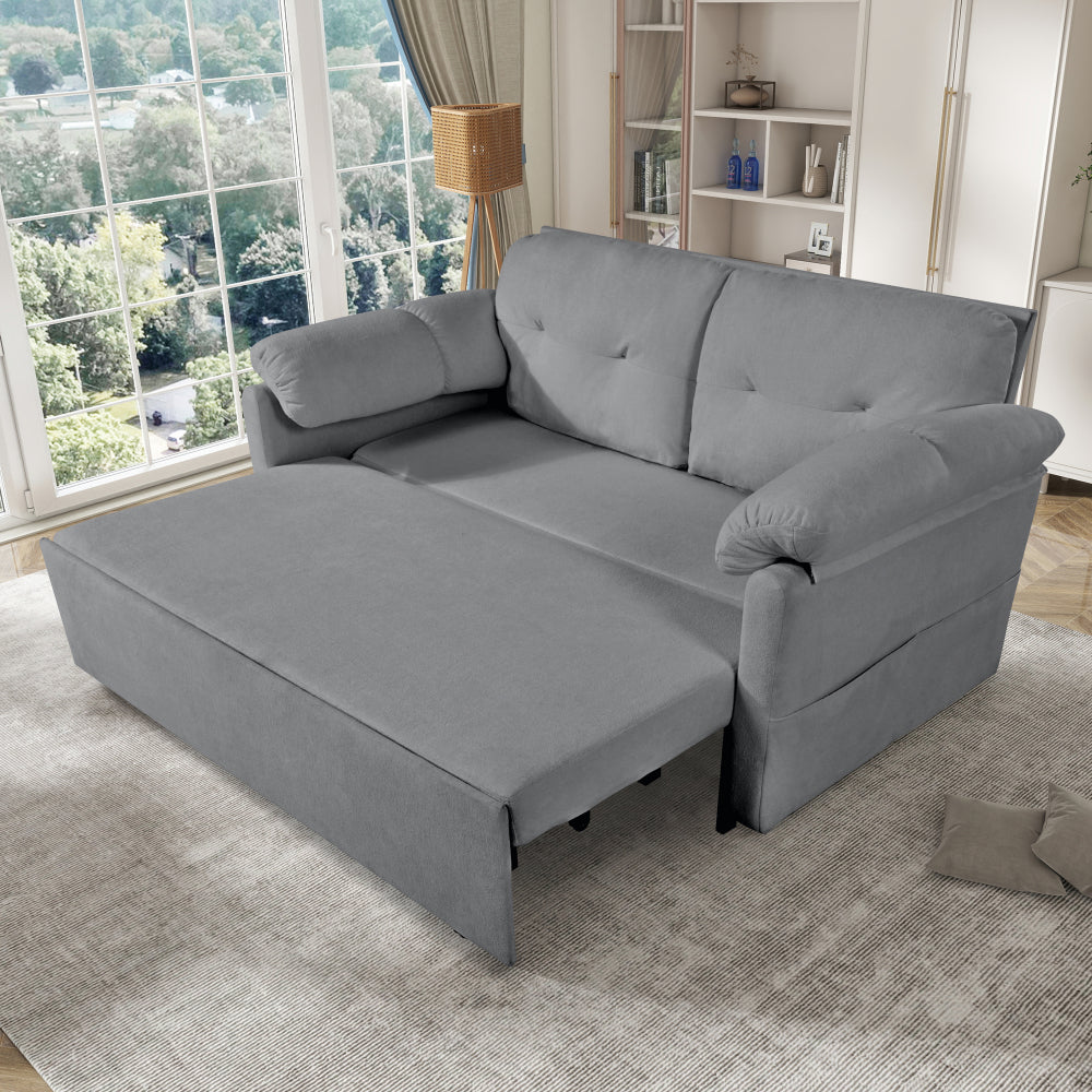Convertible Pull Out Sofa Bed Queen Size, 3-in-1 Convertible Sleeper Couch with Thicked Cushions and Side Storage,Multi-Functional chenille Loveseat Sofa for Living Room,Bedroom,Apartment,Office,Grey