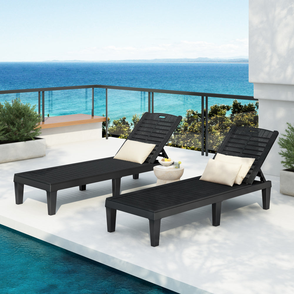 2-Piece Outdoor Chaise Lounges Resin Pool Lounge Chairs Outdoor Chaise Lounge Chair Set with Adjustable Backrest (Set of 2) for Patio, Poolside or Beach, Dark Brown