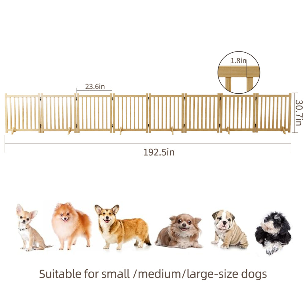Wooden Freestanding Dog Gates for The House,Dog Gates for Doorways, Stairs,Wood Dog Fences Indoor Pet Gate,Step Over Fence-8 Panel 31"H ( BACK-TO-SCHOOL )
