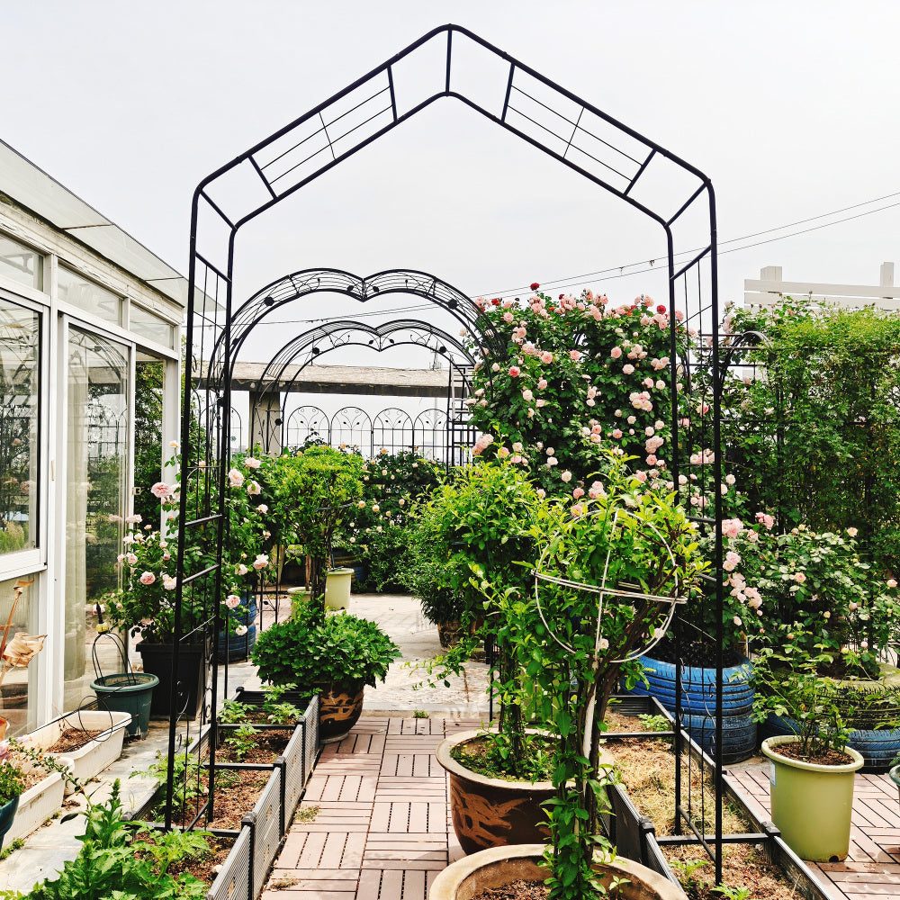 Metal Garden Arch L56.3'' x W16.93'' x H94.5'' Climbing Plants Support Rose Arch Outdoor Black