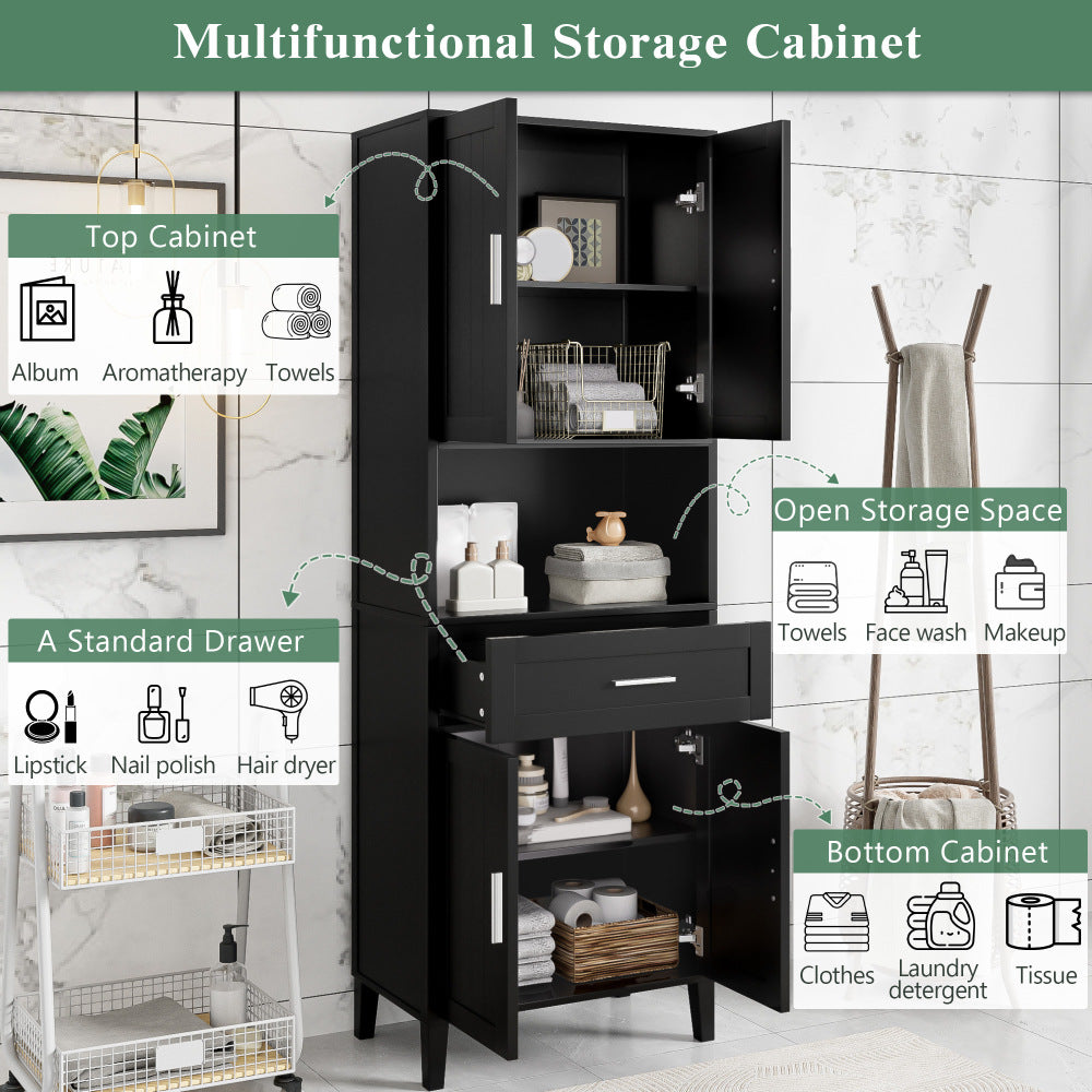 70.9" High Freestanding Tall Bathroom Cabinet with a Drawer, 2 Cabinets, 4 Soft-Close Doors, 2 Adjustable Shelves, Open Storage, for Bathroom, Living Room, Laundry Room