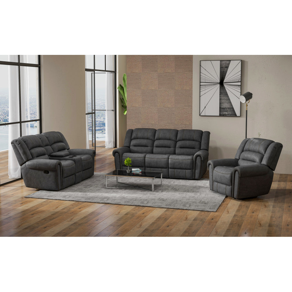 Gray Reclining Console Loveseat
