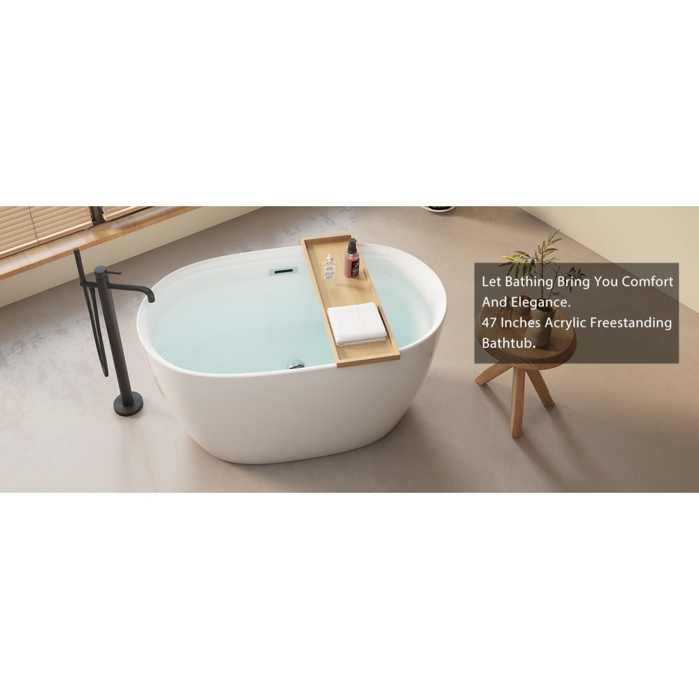 47'' Acrylic Freestanding Bathtub-Acrylic Soaking Tubs, White Bathtub, Oval Shape Freestanding Bathtub With Chrome Overflow and Pop-Up Drain CUPC Certificate