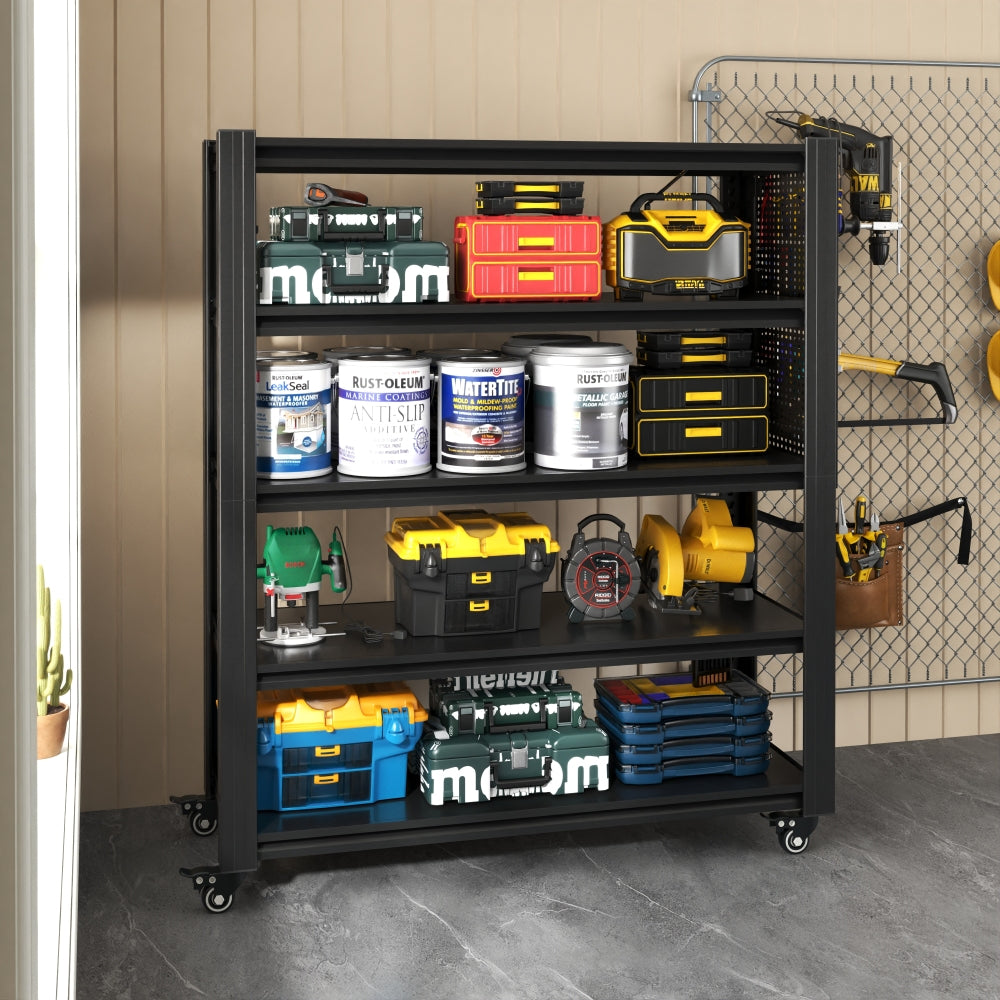 78"H 5 Tier Adjustable Shelving with Pegboard and Wheel, Heavy Duty Storage Shelves, Metal Shelving Unit Multipurpose Shelf  for Warehouses, Garages, Offices, Bedrooms, Kitchens, 18"D*47.2"W*78"H