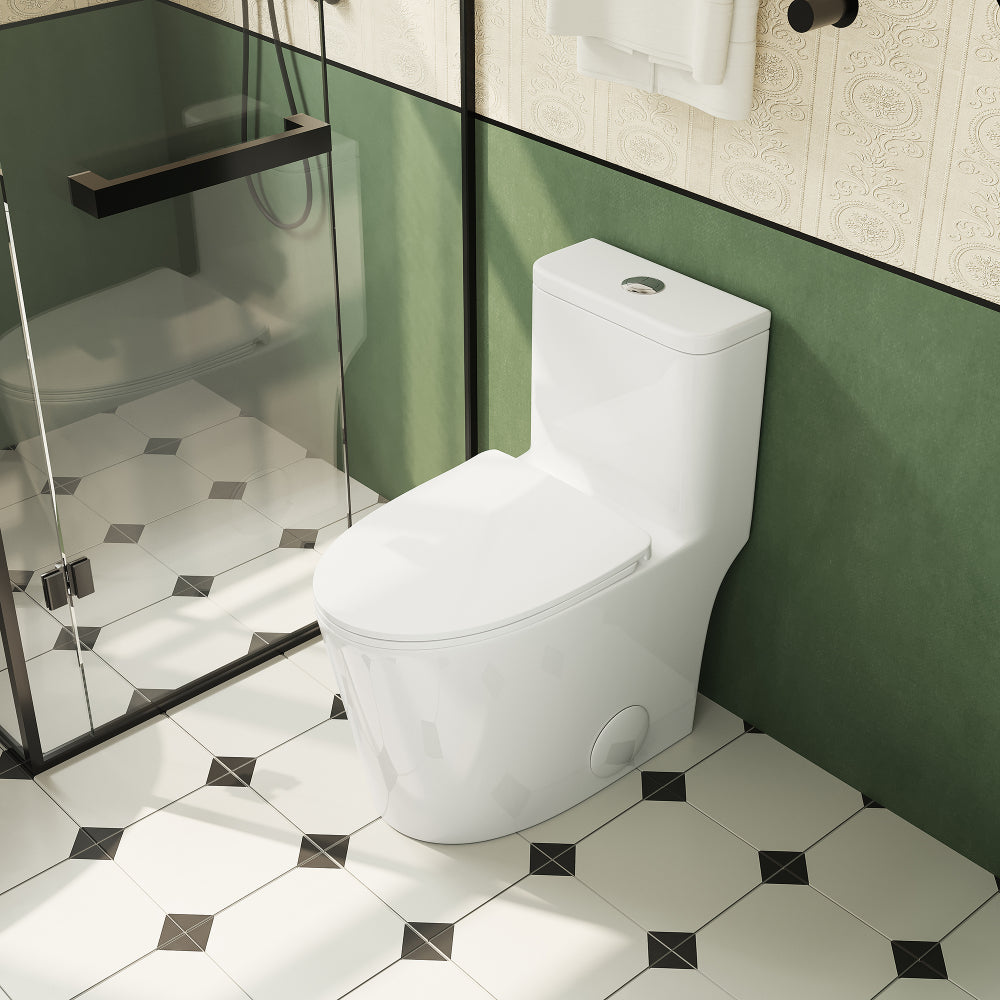 1.1/1.6 GPF Elongated Comfort Height Floor Mounted One-Piece Toilet ,  CUPC Certified, WaterSense Cetified, Ceramic, White Color, Soft Close Seat