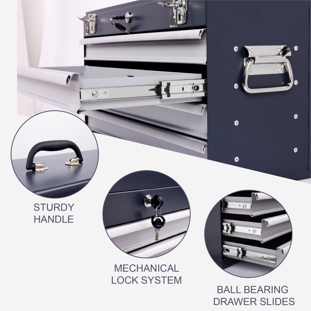 Heavy Duty Metal Tool Box, 21-inch, Portable Metal Tool Box with 4 Drawers, Small Tool Chest with EVA Liners, Ball Bearing Slide Drawers Locking & Powder Coated Finish, Multi-Function Tool Organizer