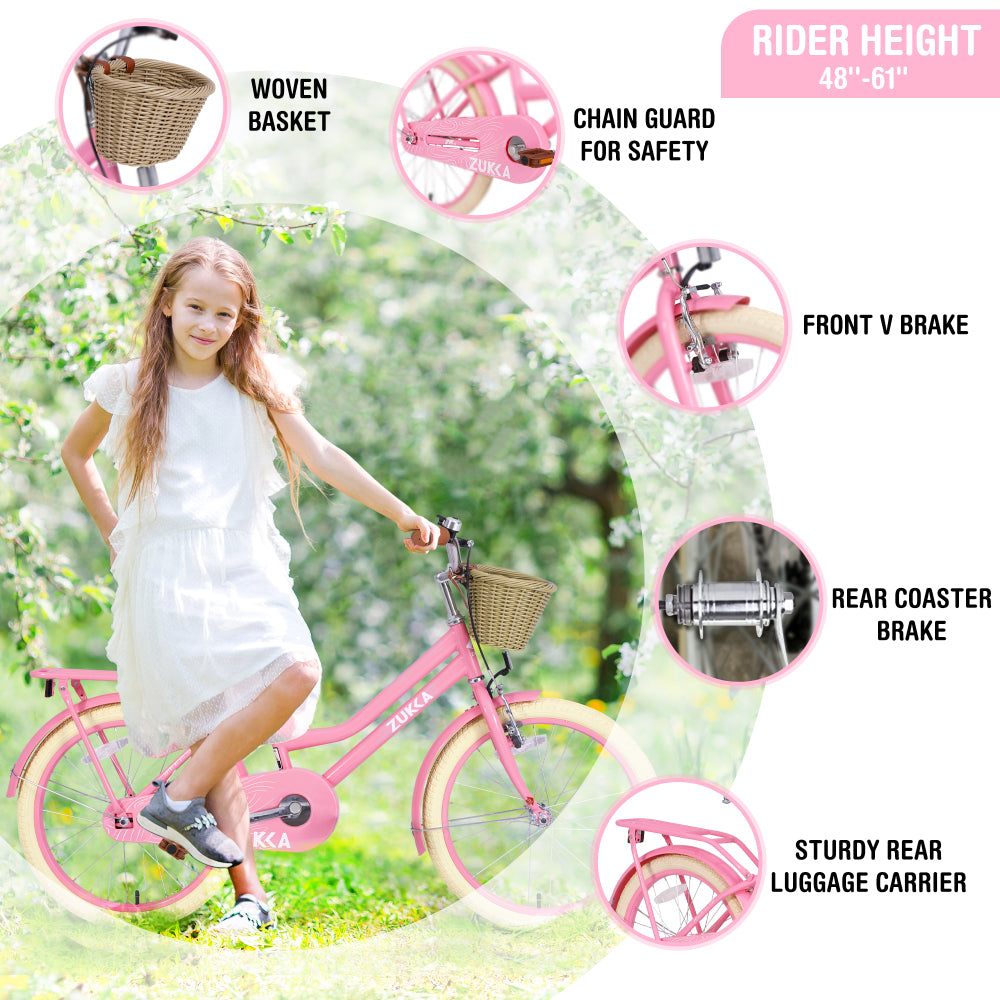 Multiple Colors,Girls Bike with Basket for 7-10 Years Old Kids,20 inch  wheel ,No Training Wheels Included