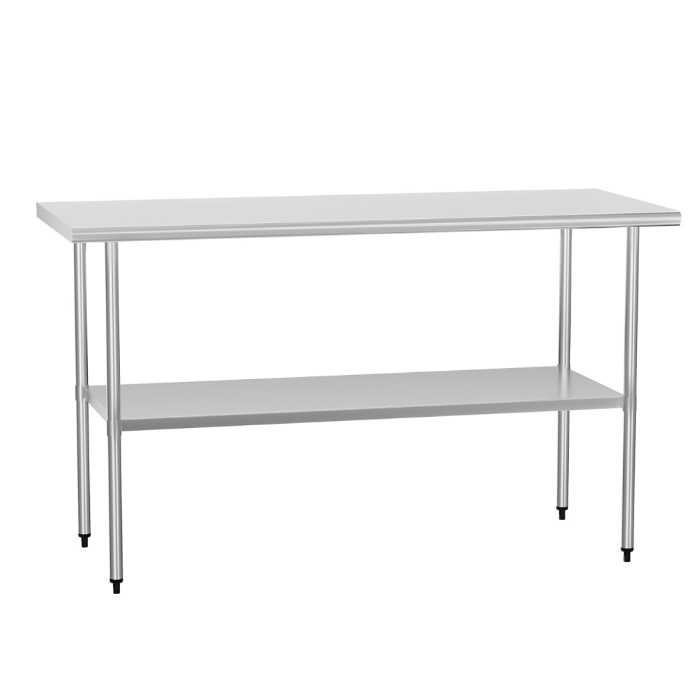 Stainless Steel Table 24 x 60 Inches Metal Prep Table with Adjustable Undershelf, Stainless Table for Commercial Kitchen, Outdoor, Restaurant, Hotel & Garage