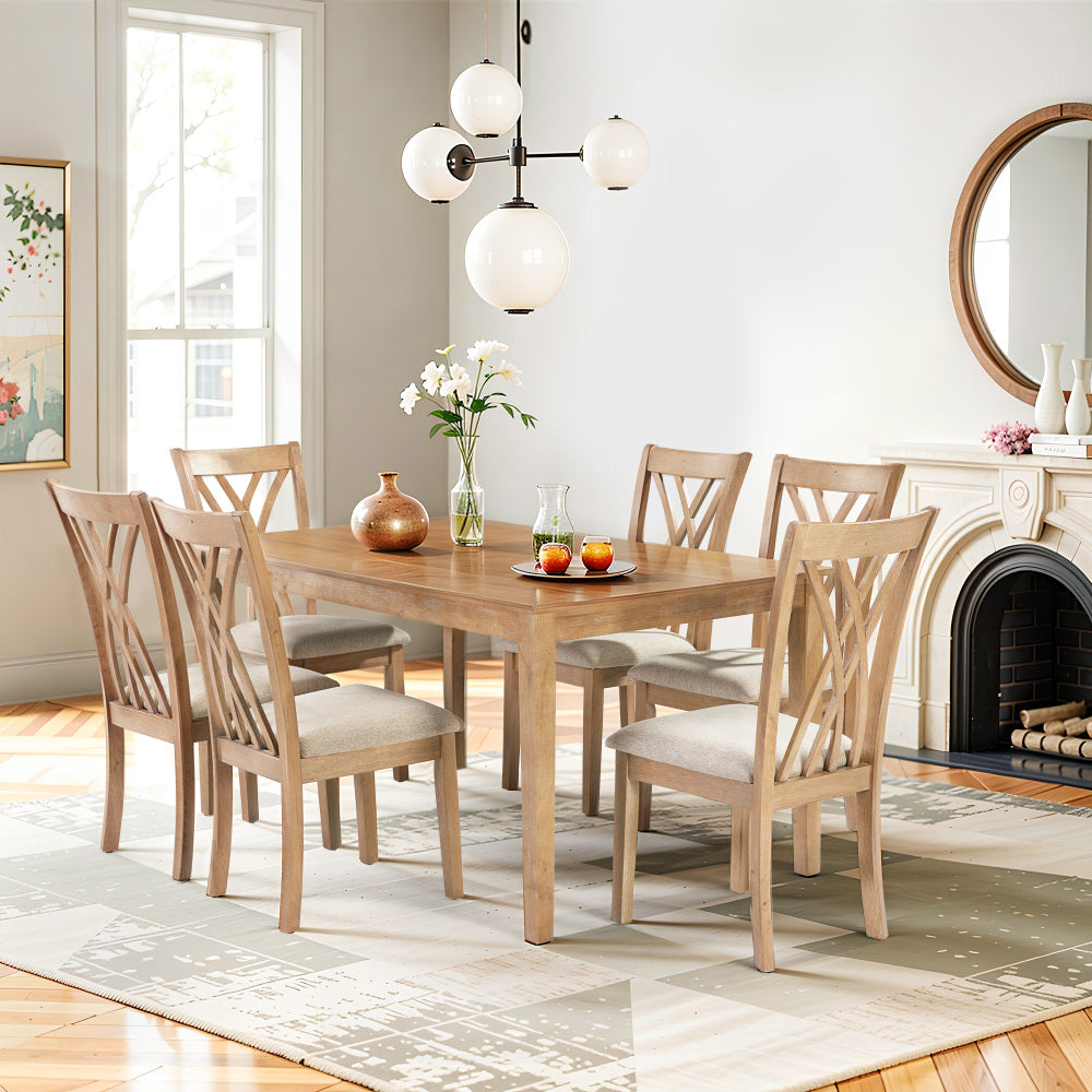 Dining Table Set with 6 Chairs, Modern Dining Table and Chairs Set, 1 Table & 6 Chairs, 60"L x 36"W Table, 23"H Chairs, Anti-Slip, Perfect for 4-6 Persons, Home, Kitchen, Living Room.