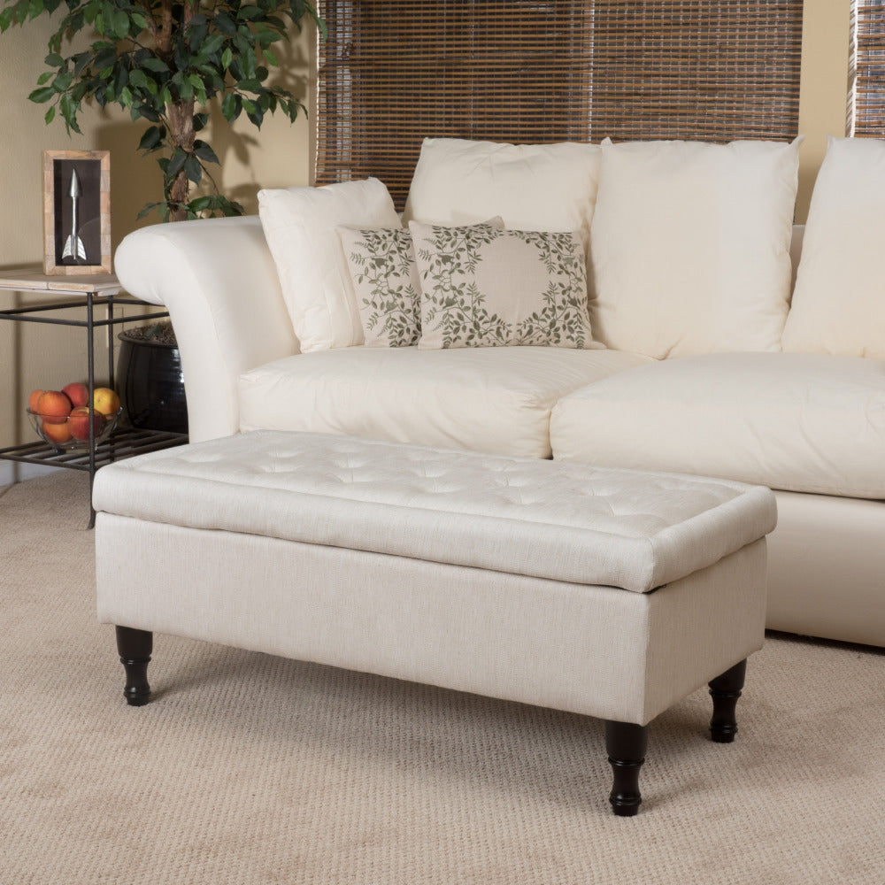Storage Ottoman Bench with Solid wood legs, Tufted Ottoman with Storage Bench for Living Room, Large End of Bed Bench Ottomans, Modern Entryway Benches, Window & Bedroom Benches for Foot of Bed