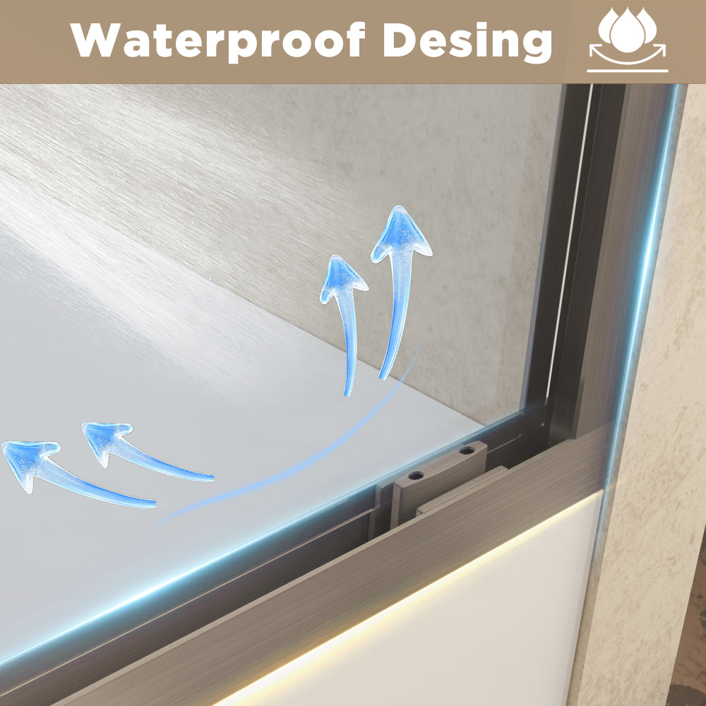 56-60" x 60" Tempered Glass with Explosion Proof Film, Aluminum Frame Double Sliding Shower Door, "1/4 (6 mm), Stainless Steel handle,Brushed Nickel