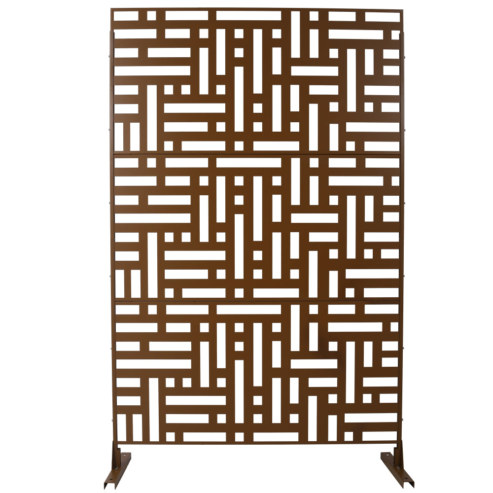 Outdoor & Indoor Privacy Screen Metal Privacy Screen 76" H×48" W, Freestanding Decorative Privacy Screen for Deck Balcony Patio, Privacy Fence Panels for Outside Lawn Garden PS103 BROWN