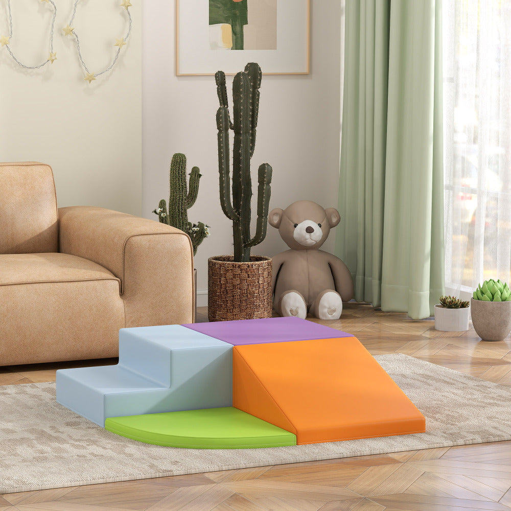 Qaba Foam Play Set for Toddlers and Children, Easy-to-clean 4 Piece Soft Indoor Climber & Safe Kids Climbing Set for Crawling or Sliding, Assorted