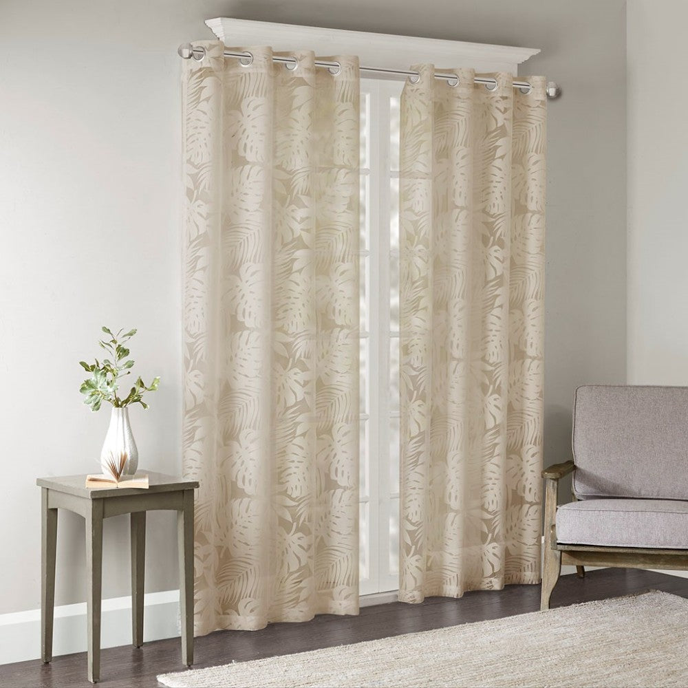 Palm Leaf Burnout Window Sheer Natural 50x84"