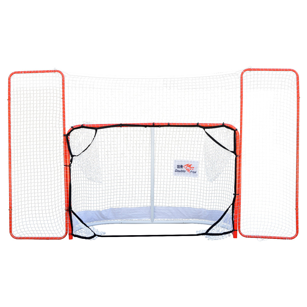 DOUBLE FISH 72" Hockey Goal With Backstop & Targets - Durable Outdoor Street Net, Red & White, For Adult Players