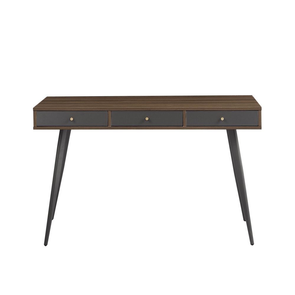 Mid Century Desk , Modern Writing Study Desk with Drawers, Multifunctional Home Office Computer Desk Walnut+Dark Grey