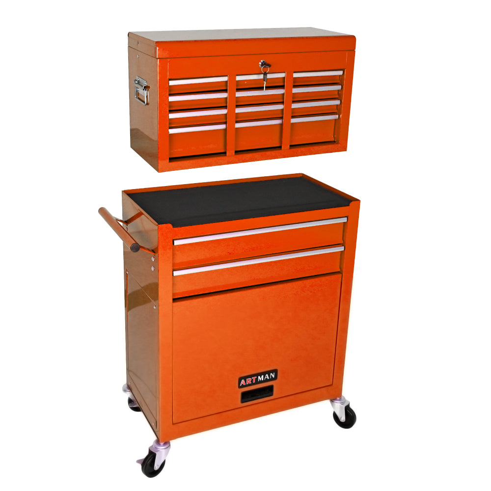 High Capacity Rolling Tool Chest with Wheels and Drawers, 8-Drawer Tool Storage Cabinet--ORANGE