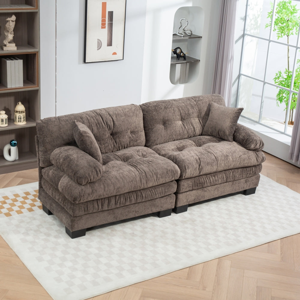 Two-seat Sectional Sofa Modular Deep Seat Sofa Couch Chenille Sofa Sleeper Comfy Upholstered Furniture for Living Room Apartment Studio Office-Khaki