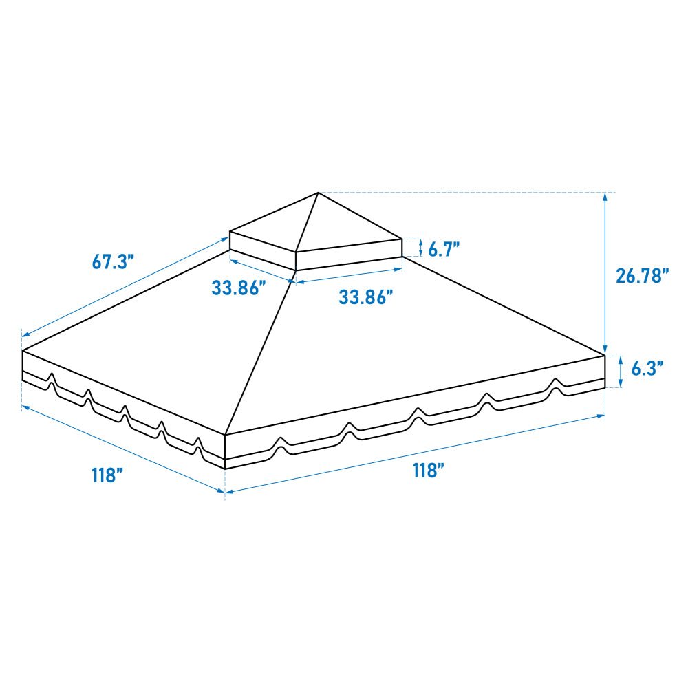 10x10 Ft Outdoor Patio Gazebo Replacement Canopy,Double Tiered Gazebo Tent Roof Top Cover Only Greatwall border(Frame Not Include)-BROWN
