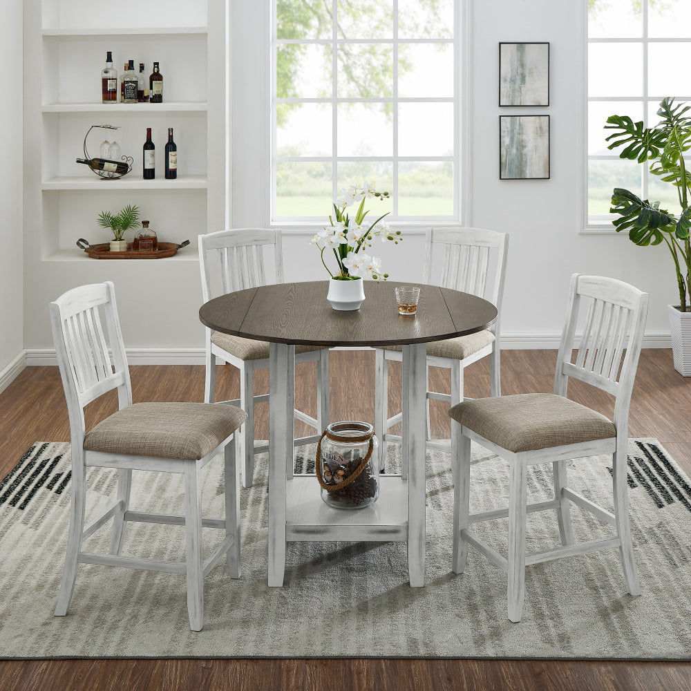 Foldable leaf dining table with storage space, 4-person dining table with 4 chairs, suitable for small restaurants and living rooms, space-saving, solid wood