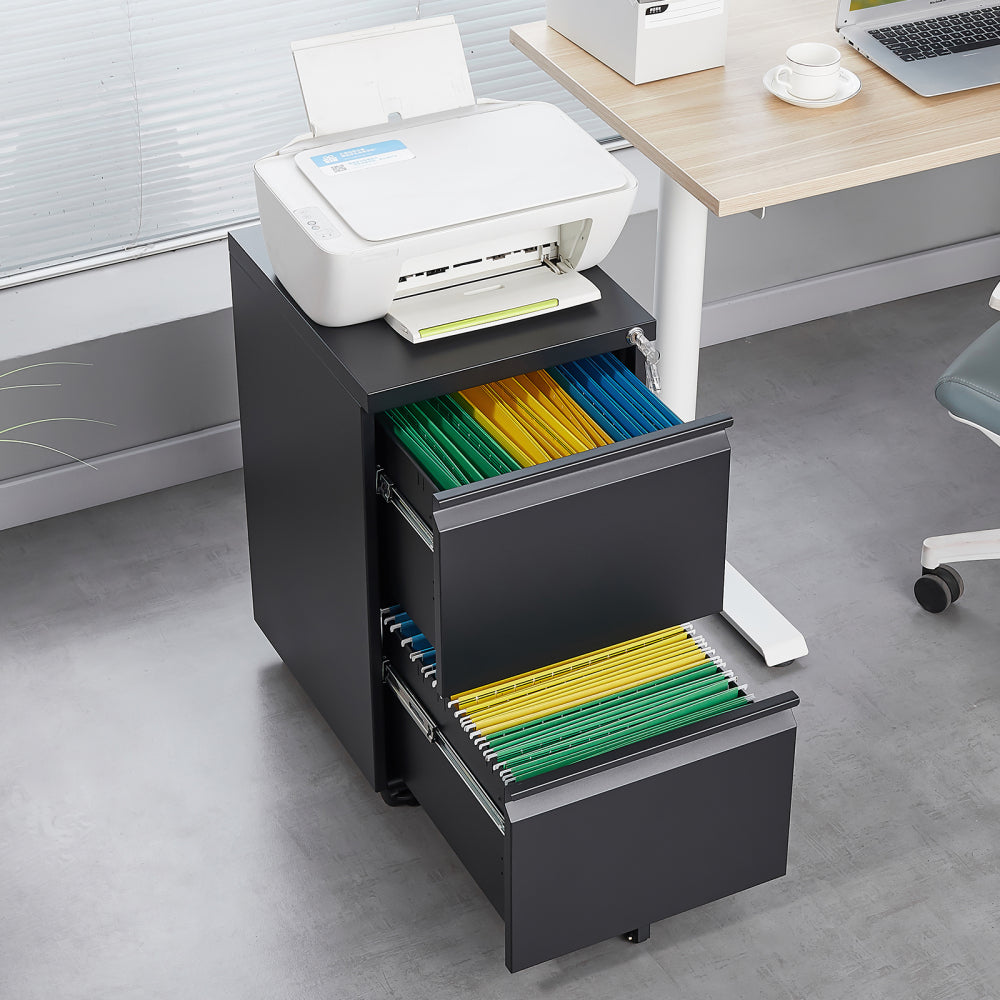 3 Drawer Mobile File Cabinet Under Desk Office,Simple Style Versatile Storage Cabinet for Legal/Letter/A4 Files, 5 Wheel Design Anti-Tilting Cold Rolled Steel Waterproof Moisture-Proof Black