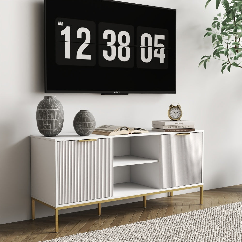 Modern TV Stand with Wave-Design Doors, Open Shelf & Adjustable Shelf - Stylish and Functional for Your Living Room
