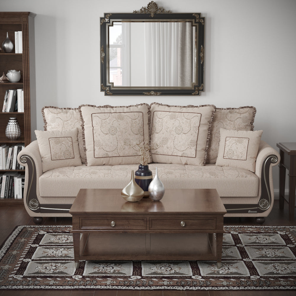 PrimeNest Timberline Collection Upholstered Convertible Sofabed with Storage, Beige