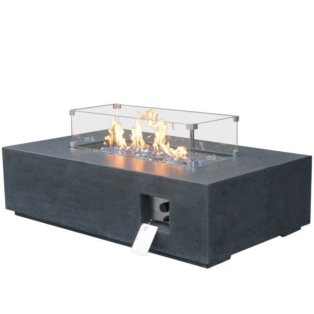 52 Inch Outdoor Concrete Propane gas rectangle Fire Pit table in Dark Gray color