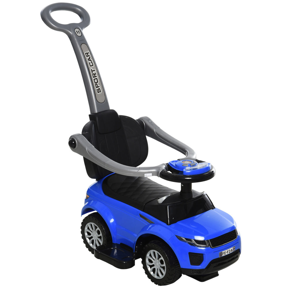 Aosom 2 In 1 Push Cars for Toddlers Kid Ride on Push Car Stroller Sliding Car with Horn Music Light Function Secure Bar Ride on Toy for Boy Girl 1-3 Years Old Blue