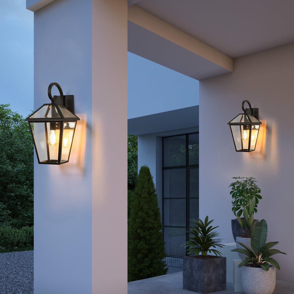 10" 2pcs Outdoor Wall Lanterns, Black Finish Weatherproof Wall Sconce with Clear Glass Panels, Vintage Exterior Light Fixtures for Porch, Patio, Garage, and Entryway (Bulb Not Included)