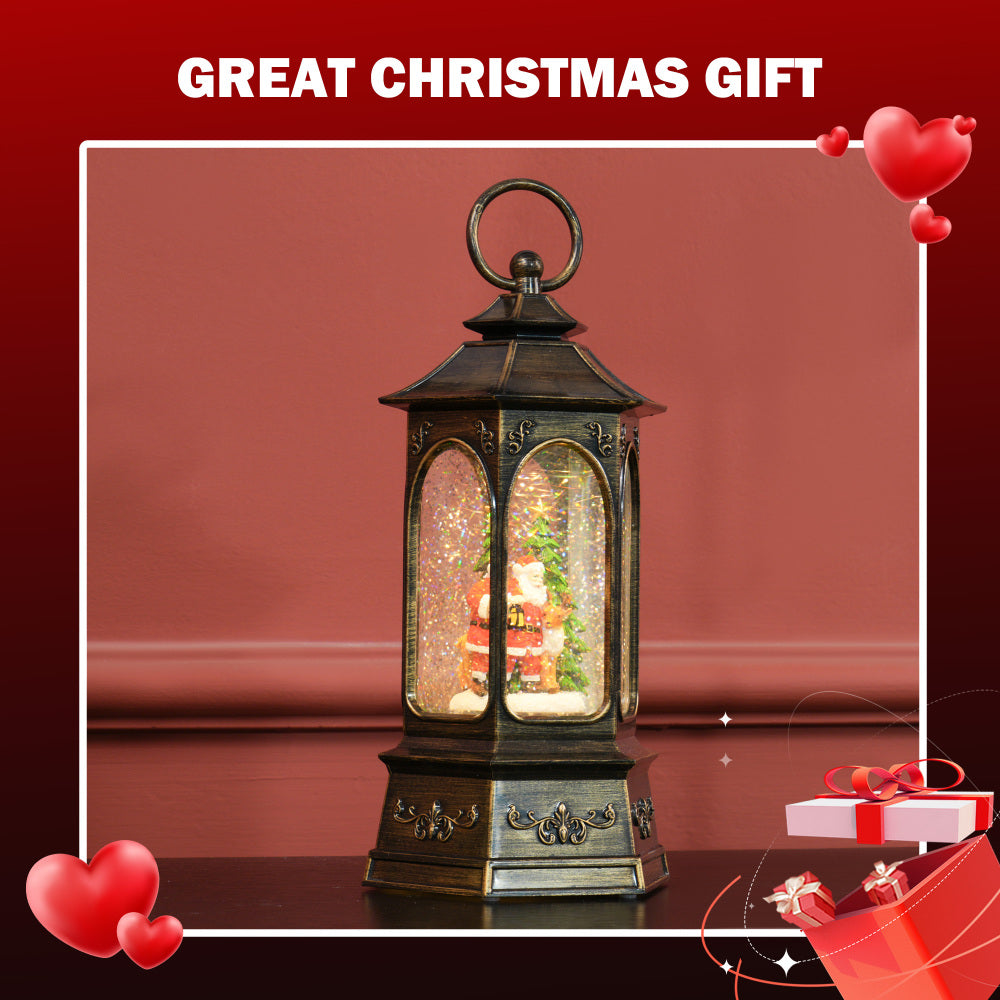 HOMCOM Christmas Snow Globe Lantern with Music and Lights, Musical Snow Globe with Swirling Glitter, Battery Operated Christmas Decoration for Holiday Party or Gift, Bronze