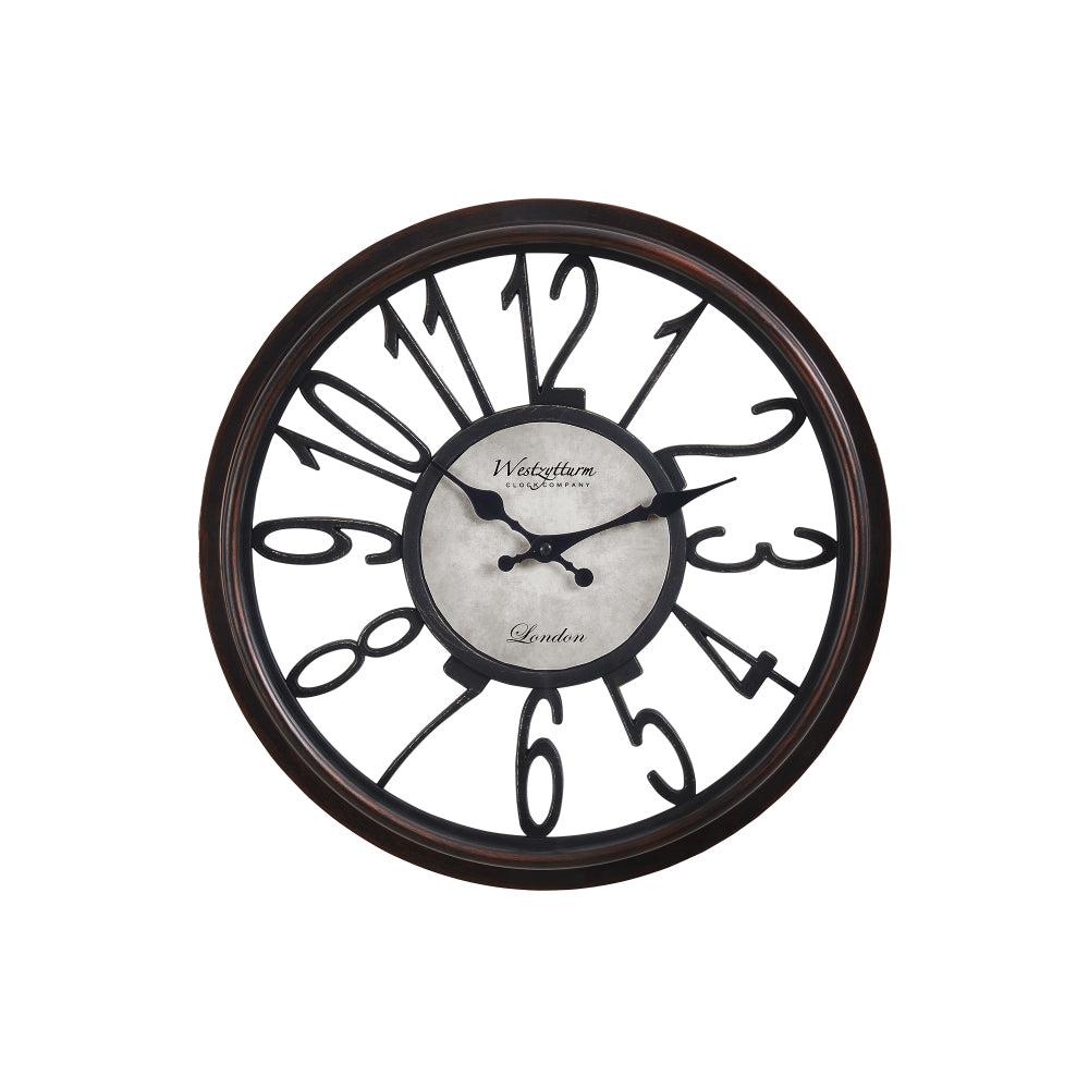 Clocks, 16" Round, Wall Clock, Antique Brown, Transitional