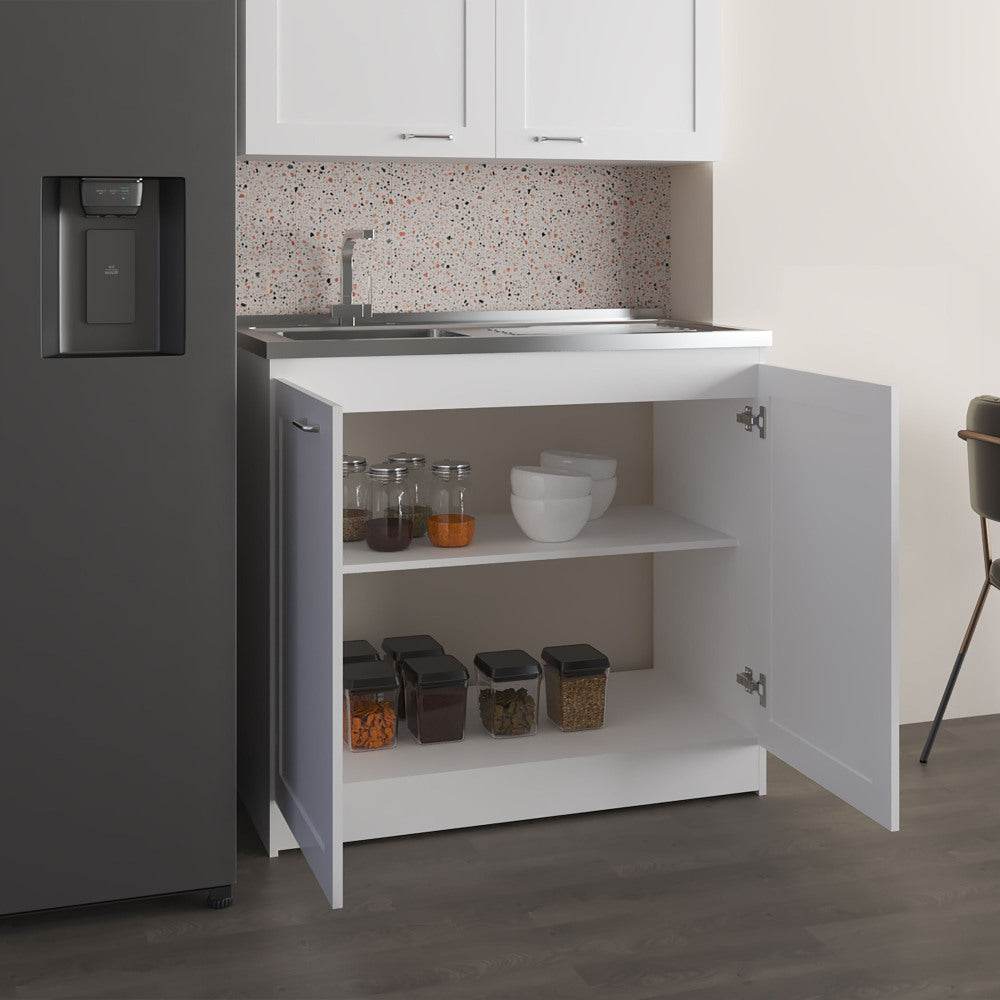 Zurich 39" Wide Utility Sink, Base Cabinet Two-Door Cabinet With Two Shelves, Stainless Steel Sink, Kitchen, Laundry Room, Garage Sink White