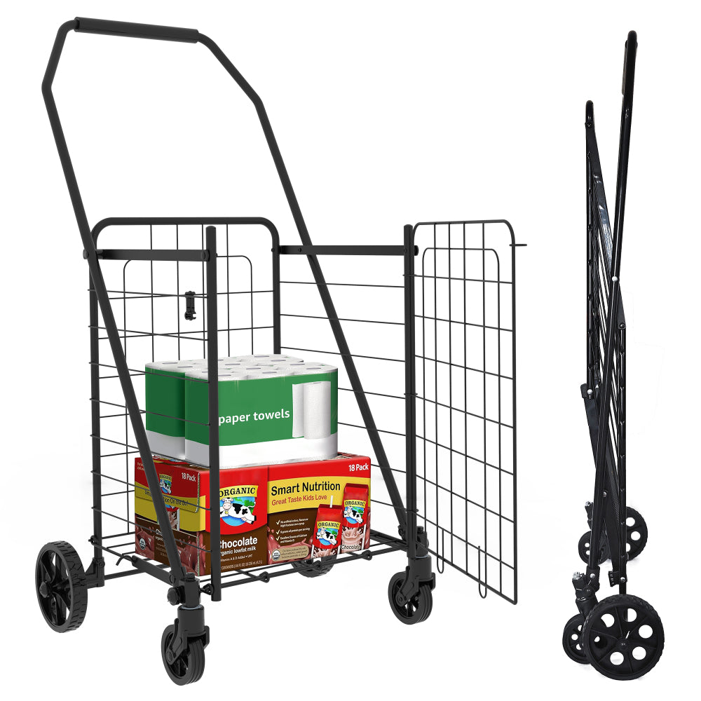 Shopping Cart with open door,Grocery Cart on Wheels, Foldable Utility Shopping Carts with 360° Rolling Swivel Wheels for Groceries Laundry