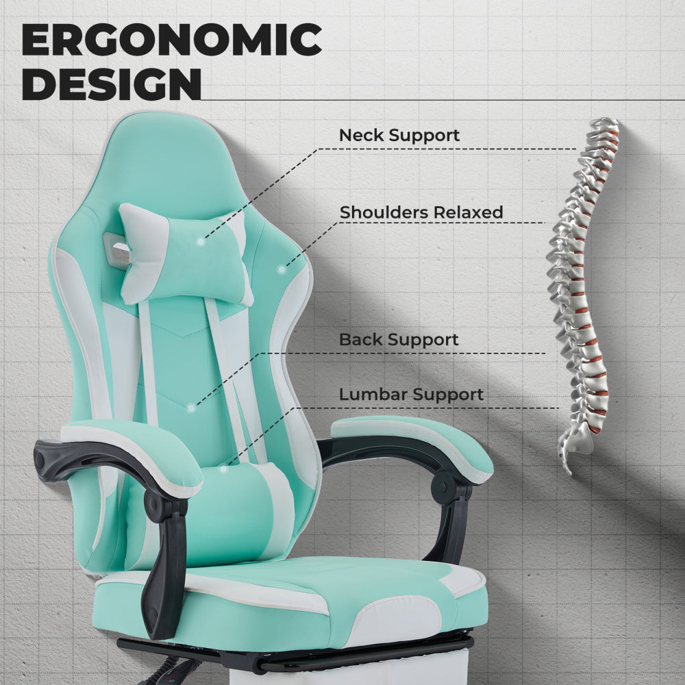 Gaming Chair, Ergonomic Computer Chair with Footrest and Massage Lumbar Support, Height Adjustable Swivel Video Game Chair for Adults, 300lb Max, Green