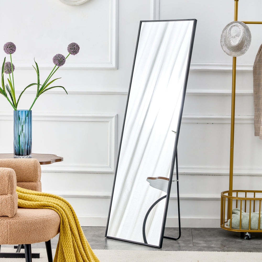 The 4st generation aluminum alloy metal frame wall mounted full body mirror, bathroom makeup mirror, bedroom, decorative mirror, clothing store, floor mounted large mirror, black 63 "* 20"W1151127265