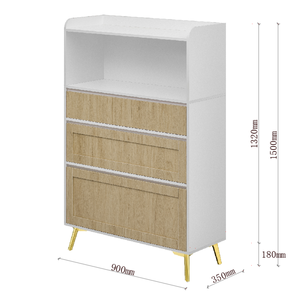 Modern Design Three Drawer Storage Cabinet,Bedroom Clothes Storage Can Be Used in Dining Room, Kitchen, Bedroom. White Solid Wood Frame