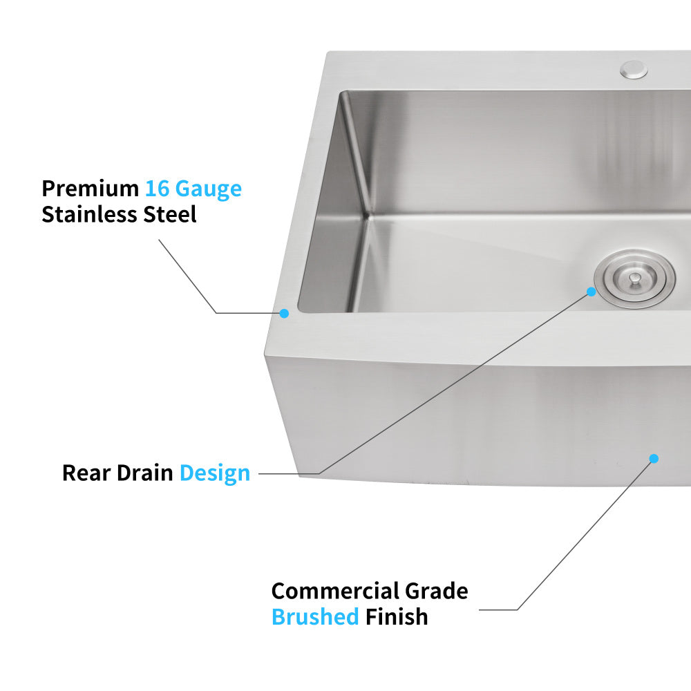 33x22x10"Farmhouse Apron Single Bowl Stainless Steel Kitchen Sink