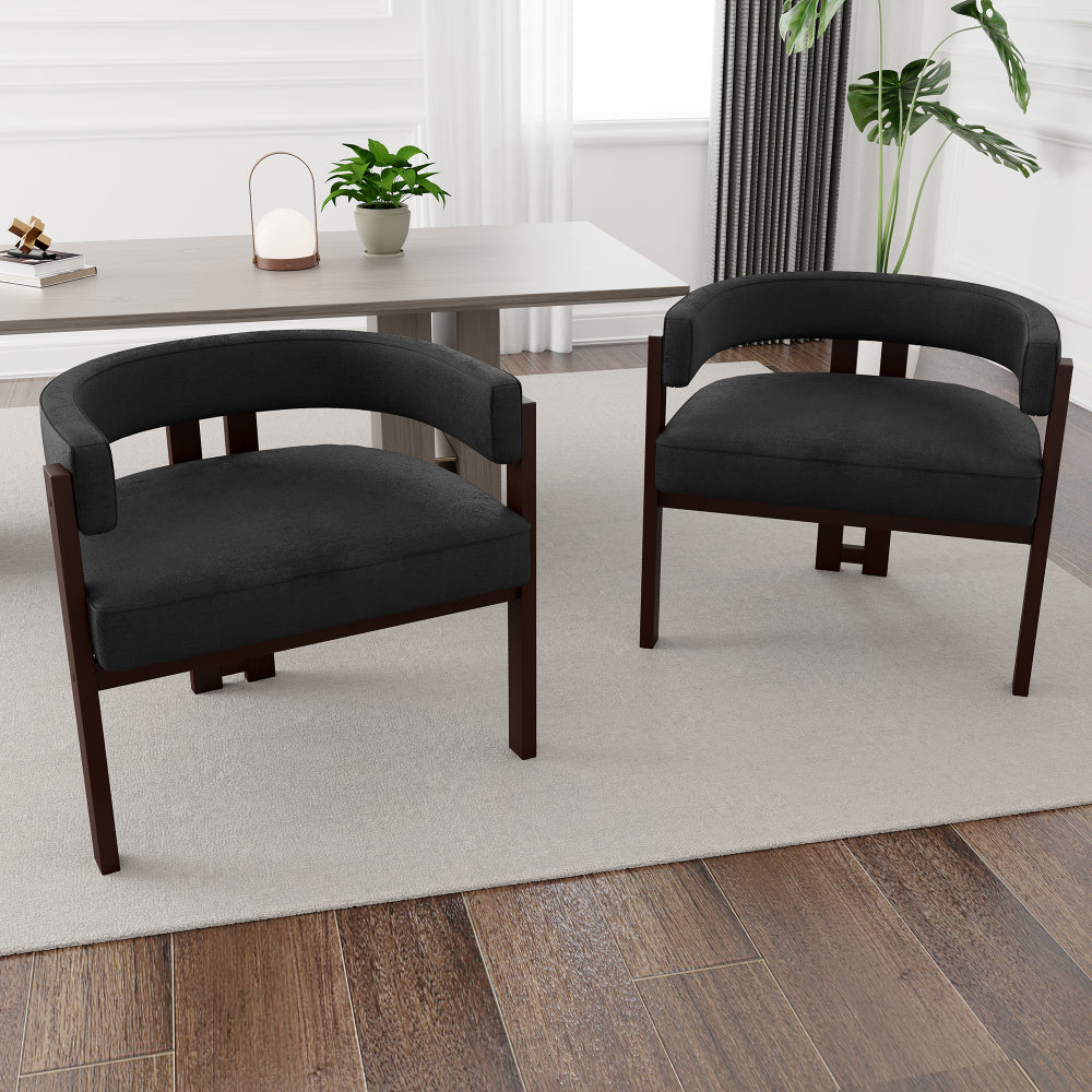 Modern Accent Chair Chenille Upholstered Armchair with Open Back 3 Legs Barrel Dining Chair Comfy Side Chair for Living Room/Bedroom/Dining Room Set of 2 (Emerald)